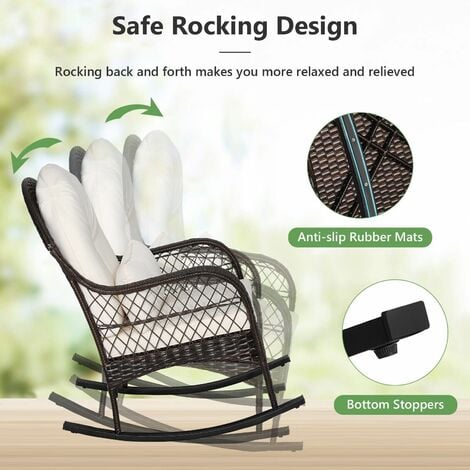 Outdoor Patio Rattan Chair Wicker Sturdy Rocking Armchair Garden Furniture Set
