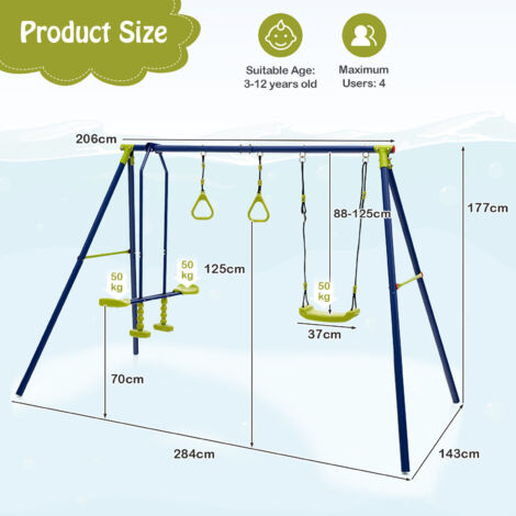 3-in-1 Swing Set A-Frame Swing Set Multifunctional Activity Playset for ...