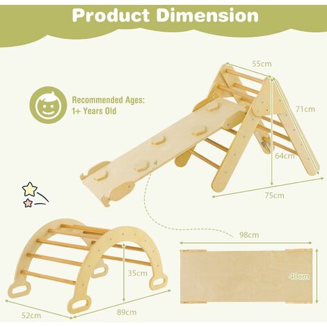 3-In-1 Kids Climbing Triangle Set Wooden Triangle Climber Set Indoor & Outdoor