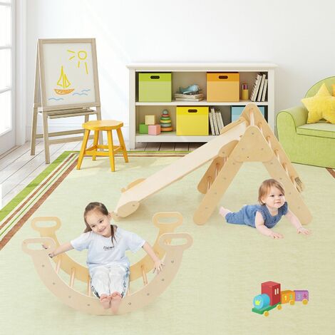 3-In-1 Kids Climbing Triangle Set Wooden Triangle Climber Set Indoor & Outdoor