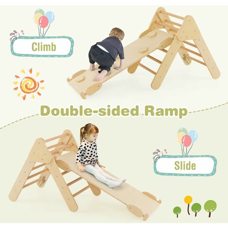 3-In-1 Kids Climbing Triangle Set Wooden Triangle Climber Set Indoor & Outdoor
