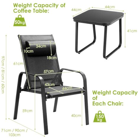 3PCS Patio Bistro Set Conversation Furniture Coffee Table and 2 Chair-Black
