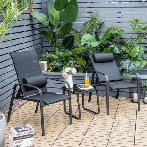 3PCS Patio Bistro Set Conversation Furniture Coffee Table and 2 Chair-Black