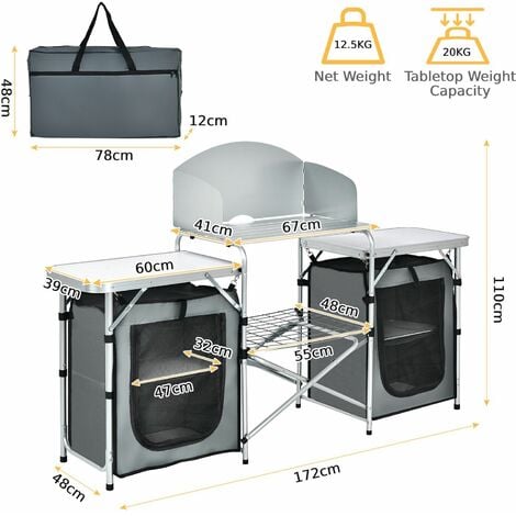 2 IN1 Folding Table Camping Kitchen Storage Aluminum Stand Table Cooking BBQ