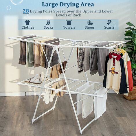 2 Tier Clothes Drying Rack Folding Dryer Garment Drying Hanger Height Adjustable