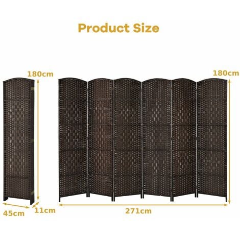 6 Panel Room Divider Privacy Screen Wall Folding Partition Hand-woven Rattan