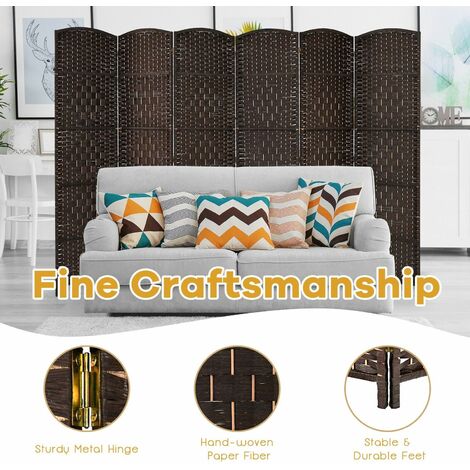 6 Panel Room Divider Privacy Screen Wall Folding Partition Hand-woven Rattan