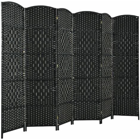 6 Panel Room Divider Privacy Screen Wall Folding Partition Hand-woven Rattan