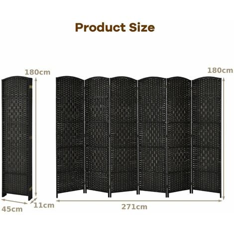 6 Panel Room Divider Privacy Screen Wall Folding Partition Hand-woven Rattan