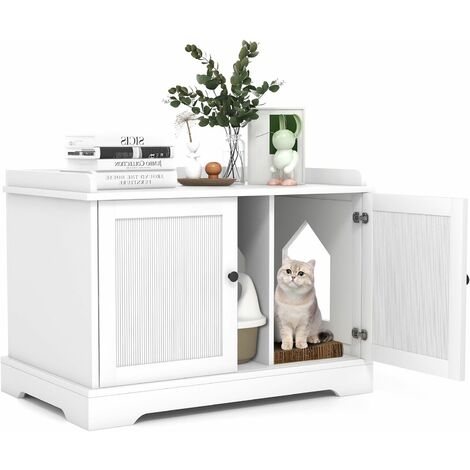 Wooden Cat Litter Box Enclosure Kitten House End Table Hidden Cat Washroom