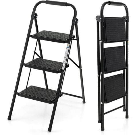 Folding 3 Step Ladder Heavy Duty Safety Anti-Slip Stool Portable Step Stool (1/5)