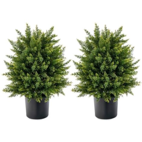 50cm Artificial Cedar Topiary Ball Tree 2-Pack Faux Shrub Brush Potted Tree Set