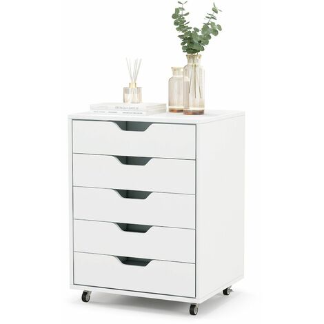 5 Drawer Chest Storage Wooden Dresser Rolling Storage Cabinet Mobile Organizer (1/5)
