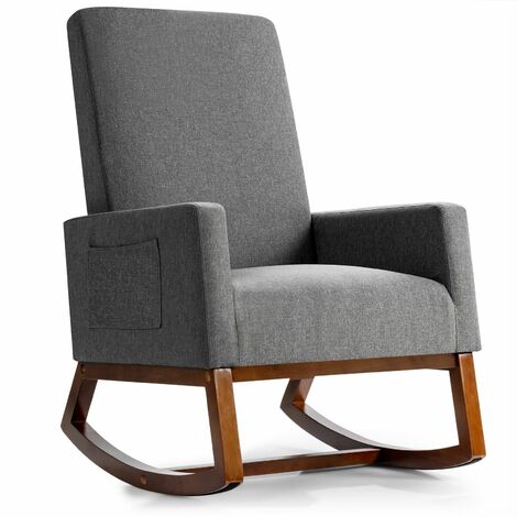 Modern Rocking Chair Upholstered Fabric Leisure Armchair with Rubber Wood Base (1/5)