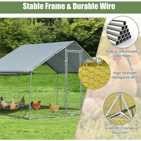 Large Chicken Run Coop Galvanized Metal Walk-in Hen House Cage ...