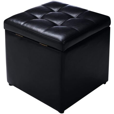 Faux Leather Ottoman Pouffe Storage Toy Box Foot Stools Bench Seat Black Faux Leather Ottoman Pouffe Storage Toy, Black Leather Ottoman With Storage