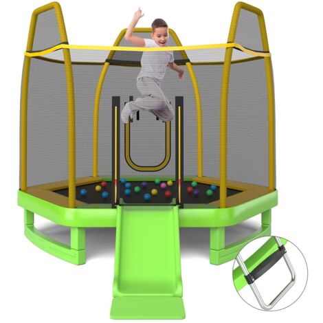 7FT Kids Trampoline Toddler Fitness Jumper Safety Enclosure Ladder With Slide