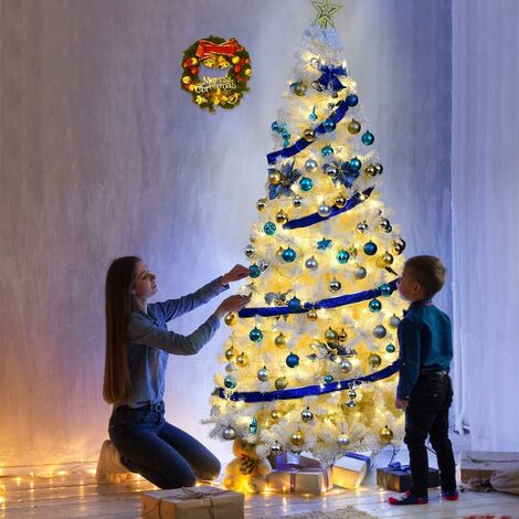 COSTWAY Christmas Tree with Metal Stand, Artificial Realistic Natural Branches Pine Xmas Traditional Decorations Indoor (White, 6Ft /1.8M) (1/5)