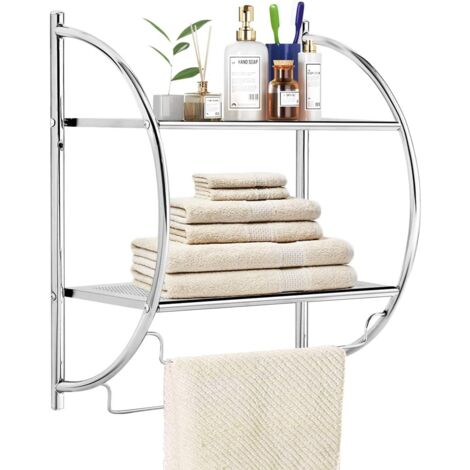 COSTWAY Etagère Murale pour Salle de Bain Etagère de Rangement Toilettes en Métal Chromé 45 x 25,5 x 55CM avec 2 Tablettes et 2 Barres (1/5)