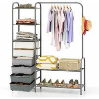3-Tier Clothes Rails Stand Garment Coat Rack Storage Organizer With 6 Drawers