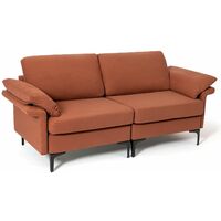 Modern Fabric Loveseat 2 Seater Sofa Set Upholstered Sofa with Armrest Pillows