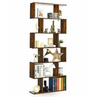 6-tier Bookcase Industrial S-Shaped Bookshelf Wooden Storage Display Rack