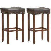 Set of 2 Bar Stools Upholstered Counter Height Saddle Stools PU Leather 74cm