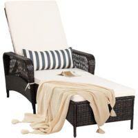 Patio PE Wicker Rattan Lounge Chair Poolside Chaise Lounge w/Cushion