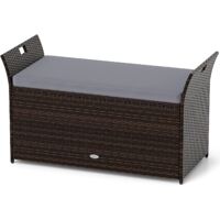 COSTWAY Storage Bench Outdoor Bench with Hand-woven PE Rattan Wicker-Grey