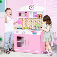 COSTWAY Kids Play Kitchen Set with Microwave Oven, Hooks, Stove and Removable Sink, Educational Children Pretend Kitchen Toy for Nursery and Kindergarten