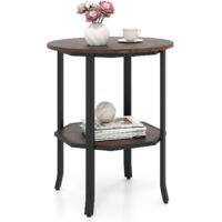 COSTWAY Round Side Table 2-Tier End Table with Storage Shelf-Brown