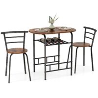 COSTWAY Small Table and 2 Chairs 3PCS Bar Kitchen Dining Breakfast Furniture Set W/Shelf