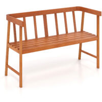 COSTWAY 2-Person Outdoor Bench Patio Wooden Bench w/Ergonomic Backrest-Natural