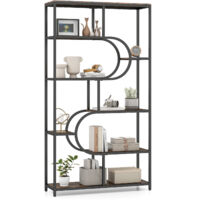 COSTWAY 8-Tier Bookshelf Industrial Etagere Bookcase w/Storage Shelves-Brown