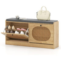 COSTWAY Rattan Shoe Rack Stand Shoe Storage Bench with Seat Cushion-Natural
