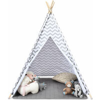 COSTWAY Kids Teepee Tent with Floor Mat and Carry Bag, Cotton Canvas & Pine Poles Classic Indian Play Tents