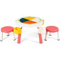 Costway Kids 5 in 1 Multipurpose Activity Table & 2 Chairs Lego Sand Water Study Storage Pink