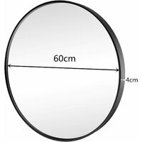 COSTWAY 60cm Large Round Mirror, Black Frame Makeup Shaving Hanging Mirrors, Wall Mounted Circle Mirror for Living Room Bathroom Entryway