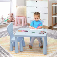 COSTWAY Kids Table and Chair Set, Children Multi Activity Desk with 2 Chairs, 3-Piece Toddler Furniture Set for Eating, Drawing, Writing, Craft, Snack Time, 77 x 55 x 50 cm (Blue)
