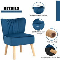 COSTWAY Velvet Accent Chair, Armless Side Dining Chair with Ottoman, Fabric Upholstered Padded Occasional Wingback Leisure Chair for Dressing, Lounge, Kitchen and Office (Blue)