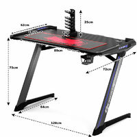 COSTWAY Gaming Computer Desk with USB Game Handle Rack, RGB LED Lights, Mouse Pad and Cup Headphone Holders, Ergonomic PC Racing Table Study Work Workstation, 120 x 64 x 75cm