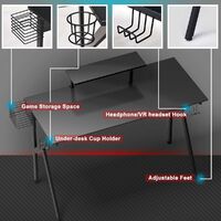 COSTWAY Gaming Computer Desk with Monitor Shelf, Audio Stand, Cup Holder and Headphone Hook, K-Shaped Adjustable Ergonomic PC Racing Table Study Workstation for Home Office