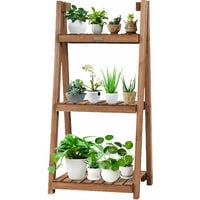COSTWAY 3 Tier Wooden Plant Stand, Folding Flower Shelf Display Ladder, Free Standing Flowers Rack Shelves for Garden Home Balcony