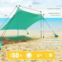Beach Sunshade Portable Sun Shade Canopy Waterproof Tent UPF50+ UV 4 Sandbags