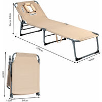 Folding Chaise Lounger Chair Portable Beach Sun Lounger Adjustable Recliner