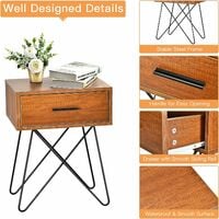 Modern Utility Bedside Table Sofa Side Table Home Nightstand W/ Drawer & Handles