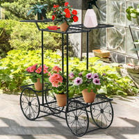COSTWAY Metal Plant Stand, 6 Tiers Flower Pot Shelves with Decorative Wheels, Parisian Style Plants Garden Cart Display Rack for Indoor Outdoor