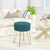 COSTWAY Velvet Round Footstool, Upholstered Dressing Table Stool with Metal Legs, Home Bedroom Living Room Ottoman Pouffe (Dark Green)