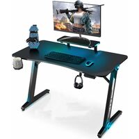 COSTWAY Gaming Computer Desk with RGB LED Lights, Monitor Stand, Cup Holder and Headphone Hook, Z-shaped Ergonomic PC Racing Table for Home Office Bedroom