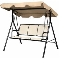 COSTWAY 3 Seater Garden Swing Chair, Outdoor Indoor Canopy Powder Coated Steel Cushioned Seaters, Patio Metal Hammock Swinging Bench Lounger Seat, 240KG (Brown)